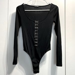 Fashion Nova Black ribbed long sleeve bodysuit
